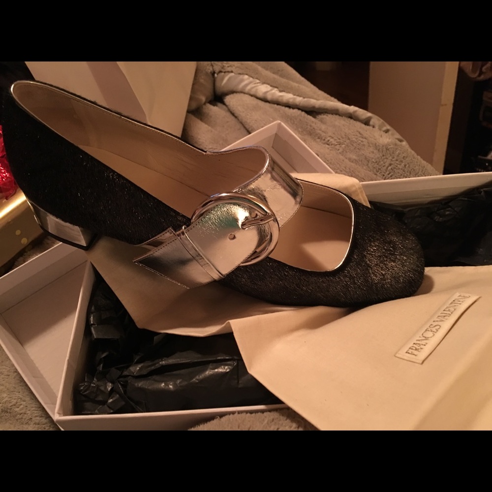 Frances Valentine Katy Mary Janes black w/ silver